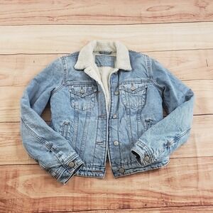Aeropostale Jacket Womens Small Blue Outdoor Denim Motorcycle Trucker Sherpa‎